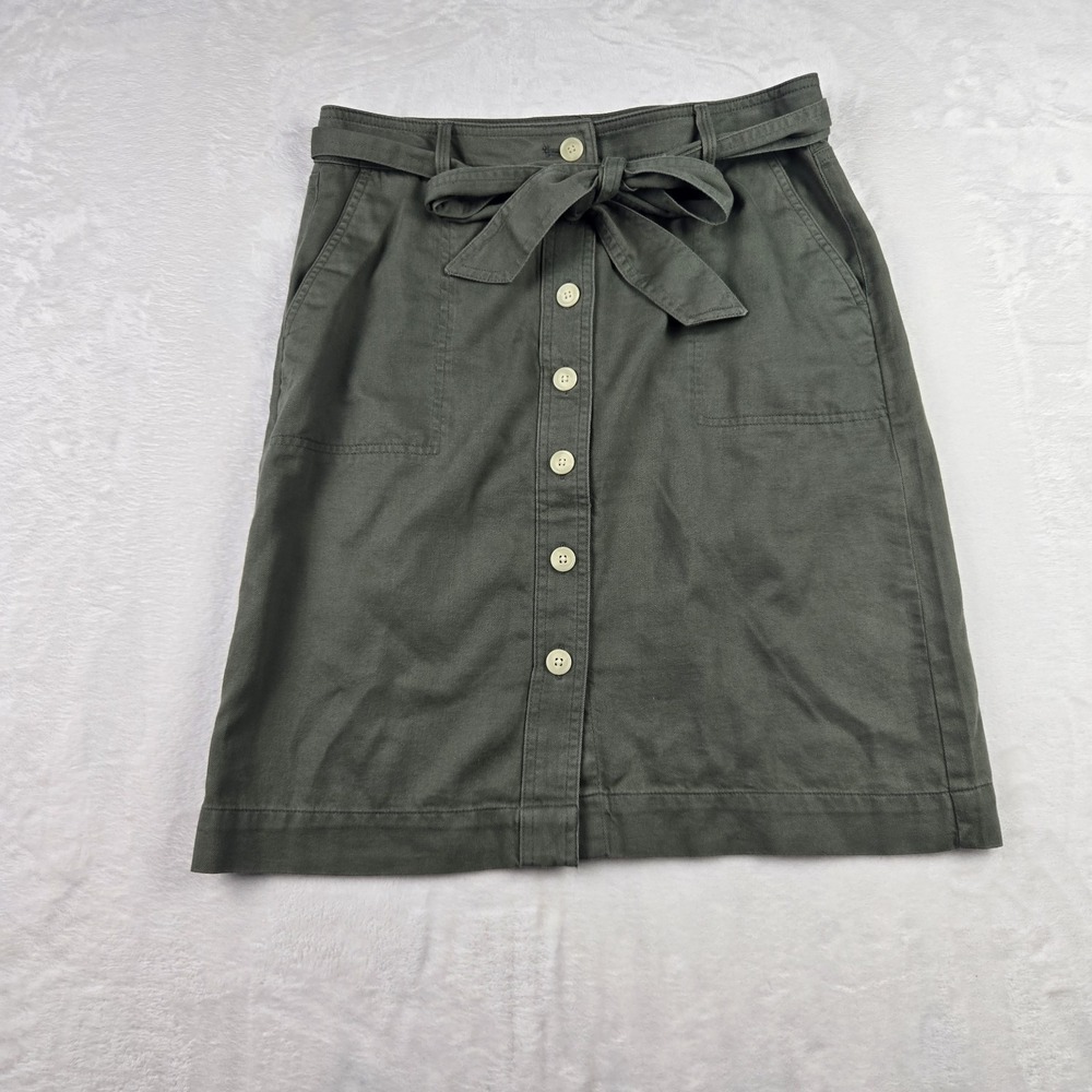 Talbots Women's Green Skirt Size 4 Twill Button Front‎ Tie Waist